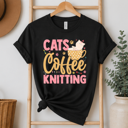 Cats, Coffee, Knitting Tee