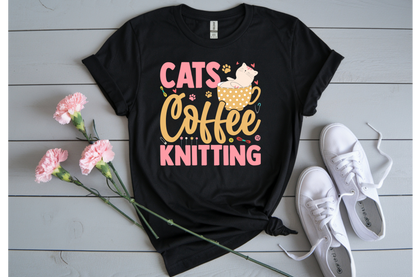 Cats, Coffee, Knitting Tee