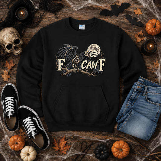 F CAW F Skeleton Raven Pocket Crewneck